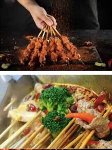 100pcs/50pcs 30cm烧烤竹串，适用于沙爹，臭豆腐，烤肉，牛肉，羊肉串，居家，户外，夜市，小吃店，烧烤店使用