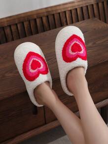 1 雙女式優雅漸變心形刺繡室內拖鞋,tpr 鞋底,厚防滑底,彩虹過渡色和粉色心形設計,適合秋冬家居生活,情人節禮物,柔軟毛巾面料 - 白色 - 查看 1