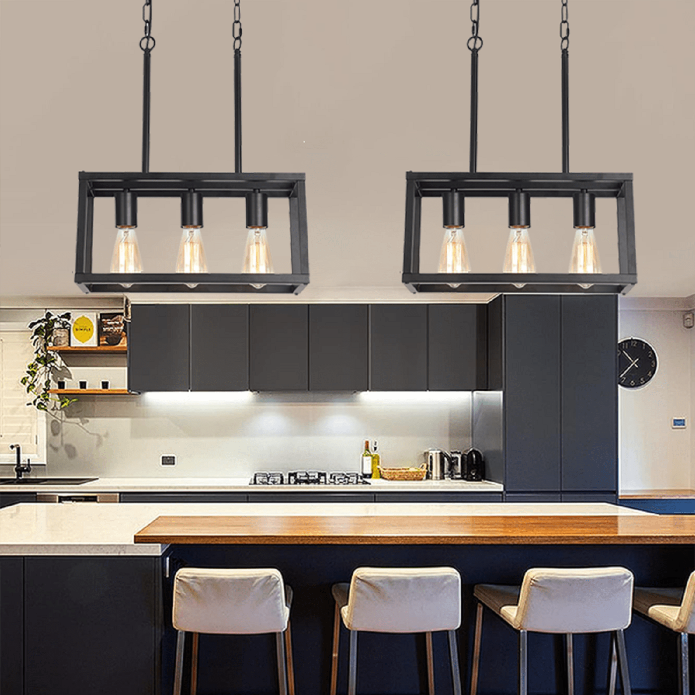 1pc 3light Adjustable Height Metallic Pendant Lamp, Modern Industrial