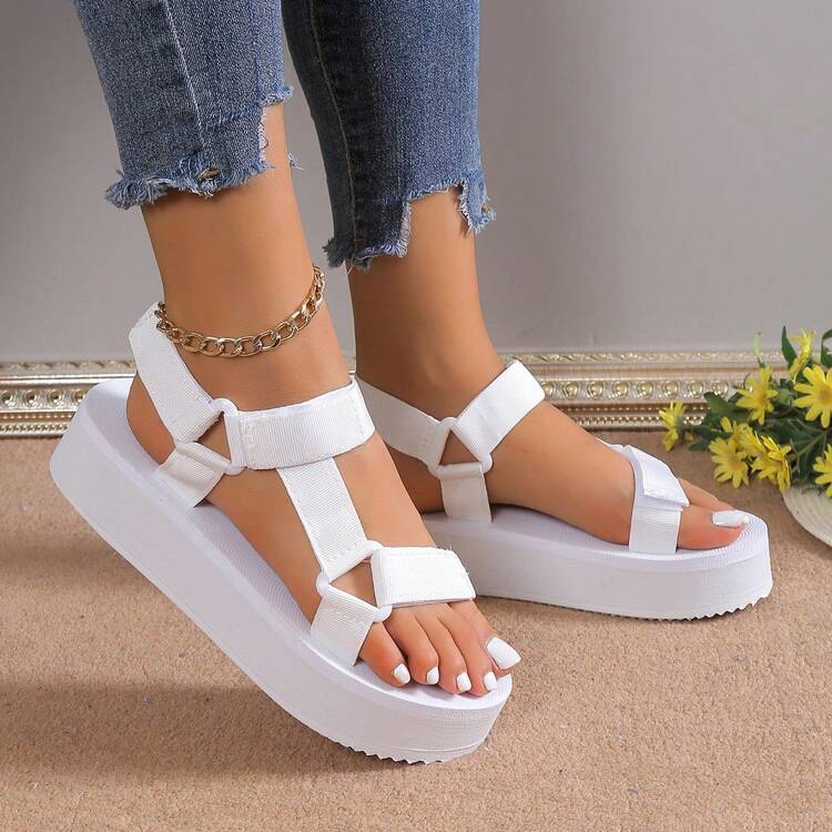 Sandalias Planas Blancas De Punta Abierta Para Mujer - Blanco - Añade 1