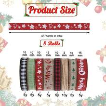 1box/8rolls Christmas Linen Imitation Nature Style Ribbon - Red & Black Checked - Diy Handmade Gift Packaging - Multicolor - View 4