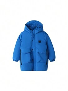 Annil Áo khoác lông vũ dài thời trang rộng rãi dày ấm áp cho bé trai màu xanh - Màu xanh lam - Xem 2