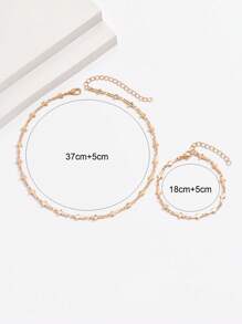 2 Piezas/juego Conjunto De Collar Y Pulsera De Cadena Cruzada De Oro Simple Y Minimalista Para Mujeres - Dorado - Ver 5