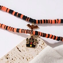 1pc Multi-layered Halloween Castle & Bat Head Handmade Adjustable Necklace - Castle & Bat Necklace - View 5