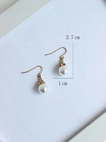1對女性優雅復古假珍珠垂墜耳環 - 白色 - 查看 6