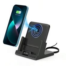 無線充電時鐘鬧鐘手機座15W快速充電，適用於蘋果- iPhone 15 14 Pro Max 13 12 11 X Xs 8 Airpods 3 2 Pro。 - 黑色 - 查看 8