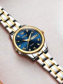 OLEVS. OLEVS Women Watches Business Dress Female Ladies For Small Wrist Watch Gold Silver Tone Stainless Steel Band Analog Quartz Day Date Waterproof Lady Watches - Màu xanh lam - Xem 2