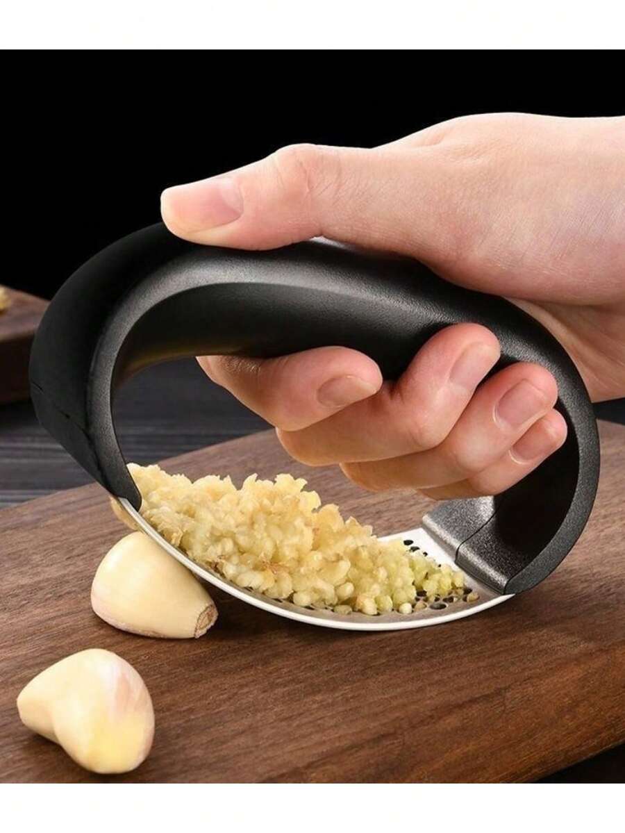 1入不銹鋼大蒜擠壓剁切器,手動大蒜研磨器片切工具 - 黑色 - 查看 1
