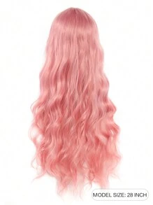 Synthetic 28-inch Pink Long Wavy Curly Party Heat-resistant Women's Wig - Pink - View 6