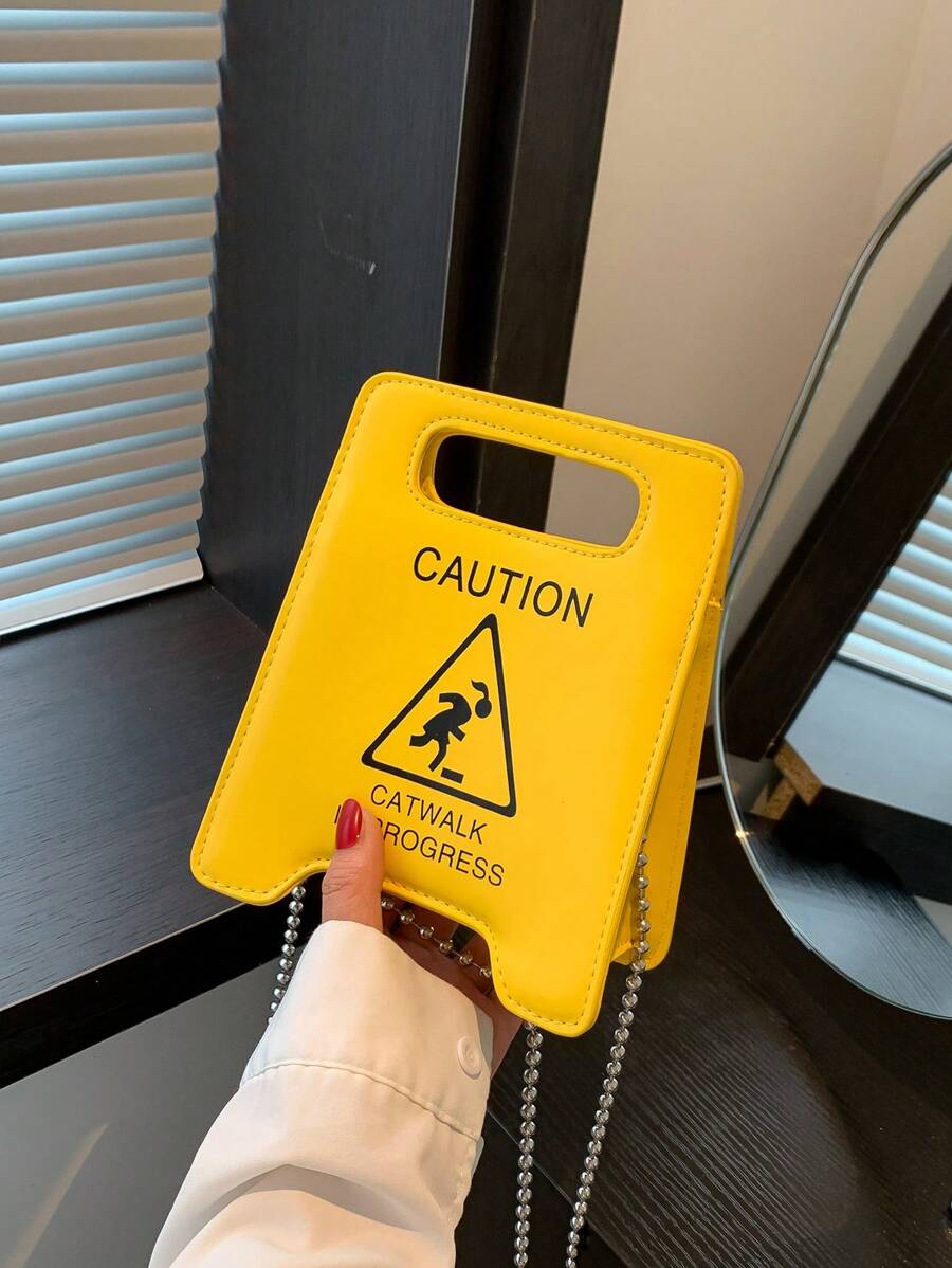 提醒背包女士个性化趣味斜挎包夜店派对包时尚链条包迷你包，完美最佳趣味新奇和恶作剧礼物 - 黃色 - 查看 1