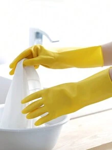 A Pair Of Household Gloves For Women, Kitchen Cleaning, Dishwashing, Laundry, Reusable Rubber Latex Material, Waterproof, Durable, And Anti-skid - Yellow - View 1