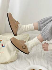 1 双女士厚竖条纹复古纯色中筒袜，简约日常风格