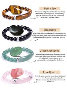 1pc Natural Stone Beaded Handmade Yoga Energy Healing Bracelet With Yellow Tiger Eye, Amethyst, Agate, Faux Pearl, Chakra Crystal, And Heart Shaped Charm Pendant, Handmade Jewelry - Multicolor - View 2