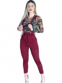 Women Jumpsuits - 酒紅色 - 查看 1