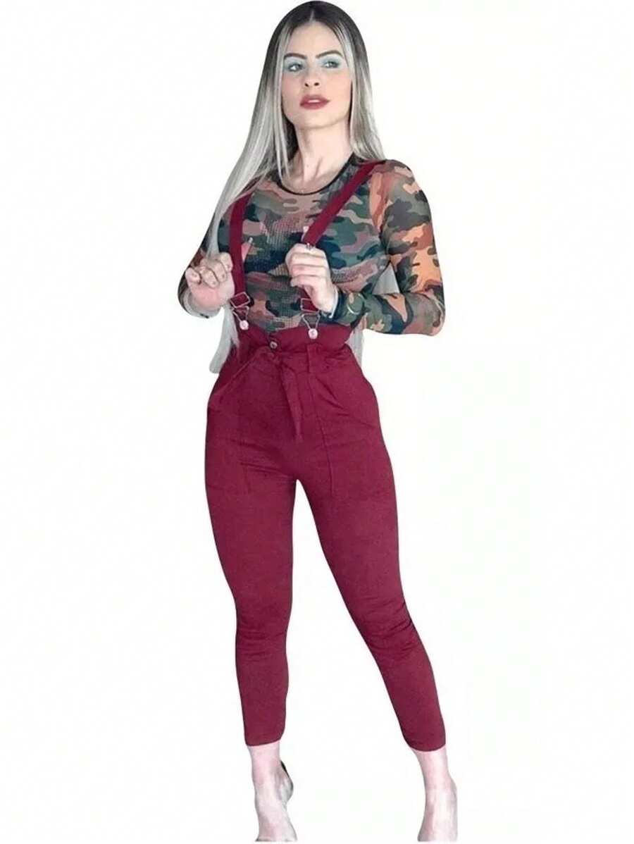 Women Jumpsuits - 酒紅色 - 查看 1