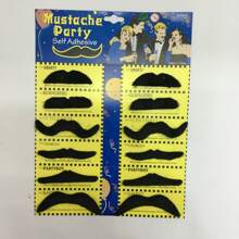 12 件天鵝絨萬聖節派對假鬍子角色扮演道具,包括長鬍子、小鬍子和山羊鬍子 - 黑色 - 查看 2