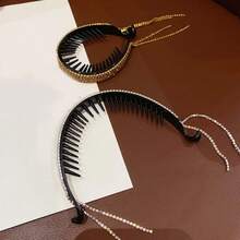 1入流行鑲鑽馬尾扣球型髮夾,時尚髮飾香蕉夾流蘇髮夾髮飾 - 黑色 - 查看 7