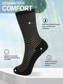 4雙男士條紋圖案竹纖維透氣&舒服的休閒中筒襪合適的適用於日常使用 - 軍綠色 - 查看 2