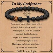 1-2入組男士基督教禮物男士十字手鍊送給爸爸兒子孫子丈夫教父叔叔侄子兄弟禮物勵志虎眼珠彈性治療手鍊生日畢業聖誕節週年紀念友誼禮物 - 黑色 - 查看 15