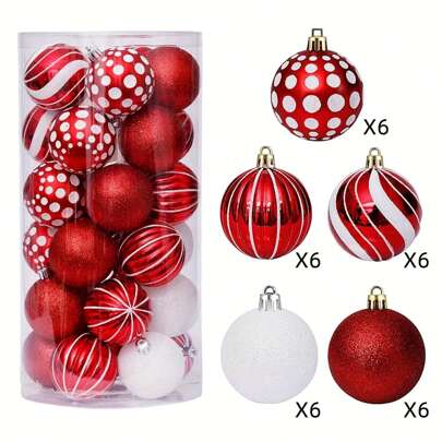 30 pezzi Decorazioni a sfera natalizie rosse per albero di Natale, palline di plastica da appendere, antisfondamento e scintillanti, da 6 cm/2,37", per decorazioni natalizie, matrimoni e feste