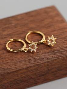 1 對/2 件女士 S925 純銀星形耳環 - 銀色 - 查看 4