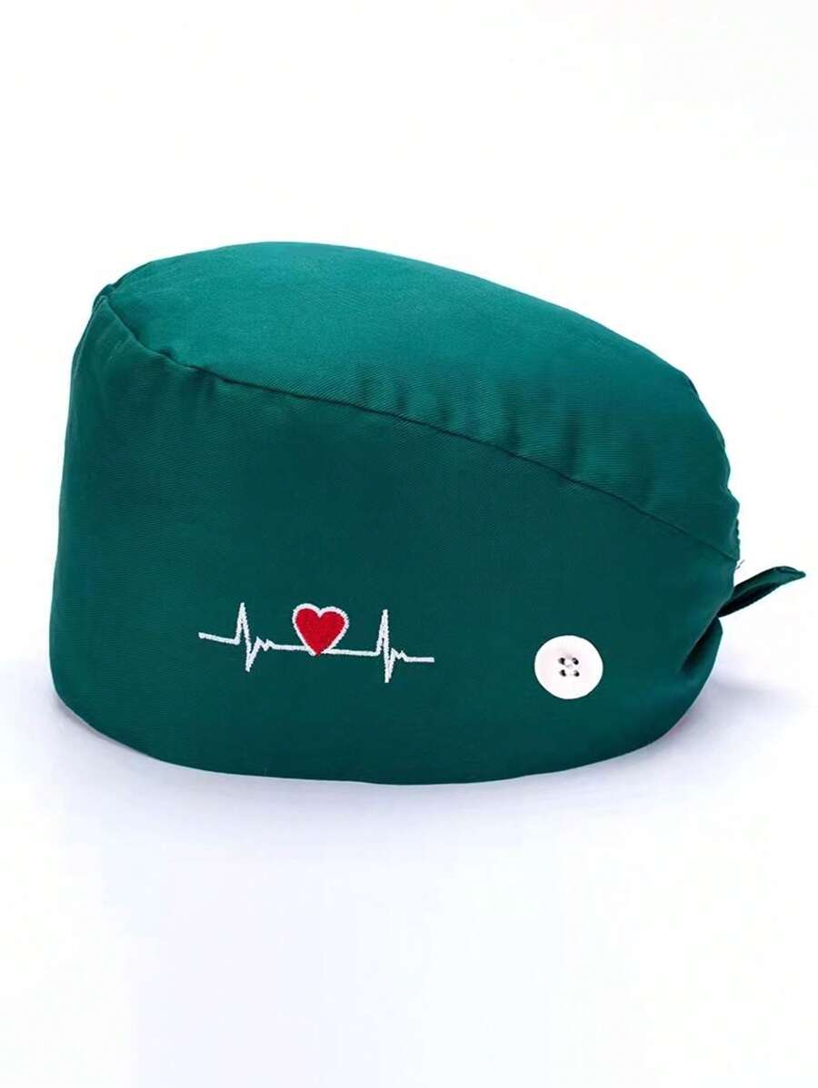 1頂吸濕電心圖(ecg)刺繡護士帽,適用於外科手術,牙科和口腔健康,深綠色 - 墨綠色 - 查看 1