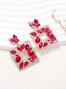 juran 1 Pair Geometric Crystal Earrings, Suitable For Daily, Vacation, Party Wear - Hot Pink - View 4