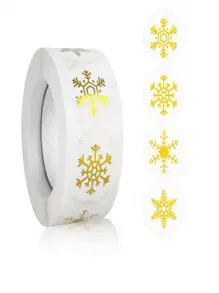 TYFYO 500pcs/Roll Gold Snowflake Christmas Stickers Scrapbooking Thank You Stickers For Christmas Gift Decoration Small Business Supplies