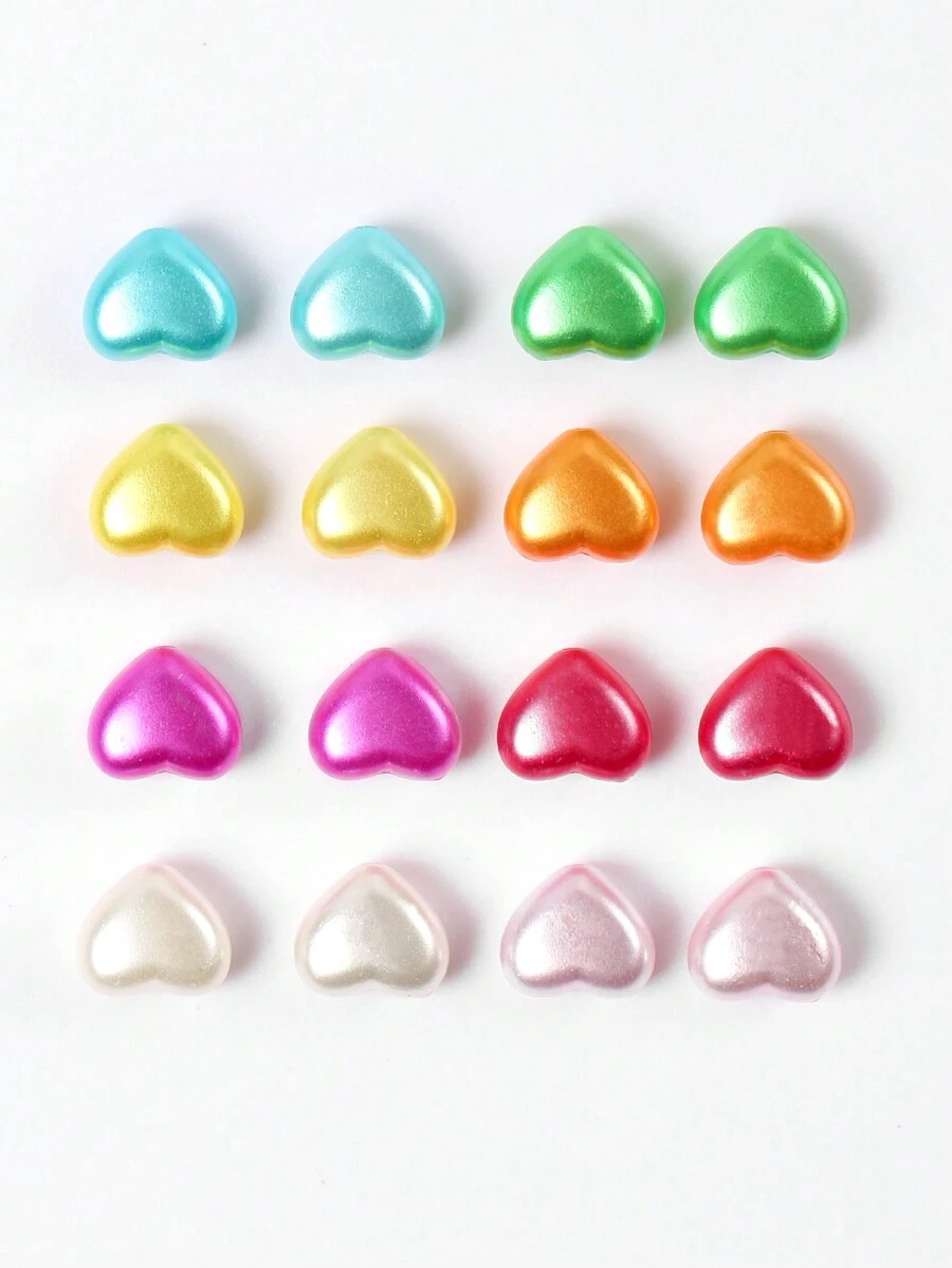 100pcs Fashionable Faux Pearl Heart Shaped Beads For Diy Bracelet, Necklace, Earring, Keychain, And Other Jewelry Making Valentines - Pink - View 1