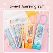 Yellow Bear Multifunctional Five-piece Learning Set In Cute Package Including 2 Pencils, 1 Eraser, 1 Pencil Sharpener And 1 Ruler - Multicolor - View 3