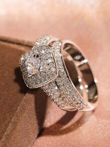 1pc Stylish Luxury Princess Engagement Ring For Women,Wedding Royal - White - View 4