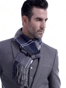 1條男士冬季保暖商務休閒流蘇圍巾 - 彩色 - 查看 2