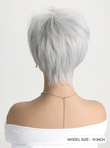 Kiểu tóc bob màu xám tự nhiên 10 inch thời trang dành cho nữ với phần tóc mái hướng vào trong, thích hợp để mặc hàng ngày như một bộ tóc giả - trắng - Xem 5