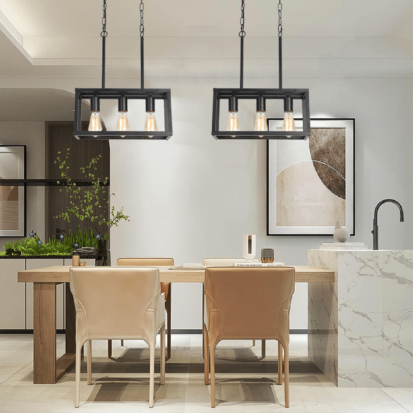 1pc 3light Adjustable Height Metallic Pendant Lamp, Modern Industrial