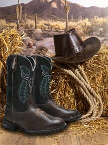 Bota Masculina RR Botas Texana Country Em Couro Com Bordado Boi Bico Redondo