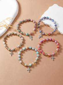 Braccialetto con perline con strass fascino croce