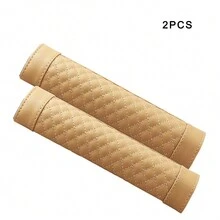 2pcs Leather Grain Pattern Car Seat Belt Cover, Universal Fits Car Decor And Protection Accessory - Beige - View 1