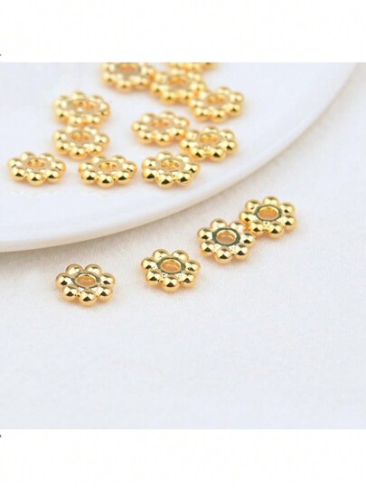 100pcs 4mm Espaçador De Contas De Latão Banhado A Ouro Com Padrão De Flor Para Fazer Joias Diy