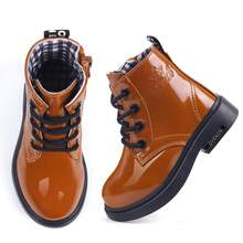 Toddler Girls Boys Fashion Ankle Boots Kids Lace Up Combat Boots with Side Zipper Smooth PU Leather Waterproof Shoes Optional Lining - 織物襯裡 - 棕色 - 查看 4