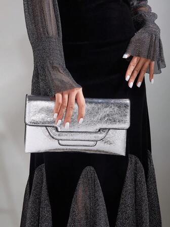 Luxury Dinner Bag, Evening Bag Glamorous, Elegant, Exquisite, Quiet Luxury 1pc Fashionable Silver Pu Leather Crossbody & Clutch Bag For Women Square Bag For Lady, Woman, For Party Girl, Bride Perfect for Party, Wedding, Prom, Dinner/Banquet, Dinner/Banquet, Best Gift For Women Mom Teacher Friend Bridesmaid