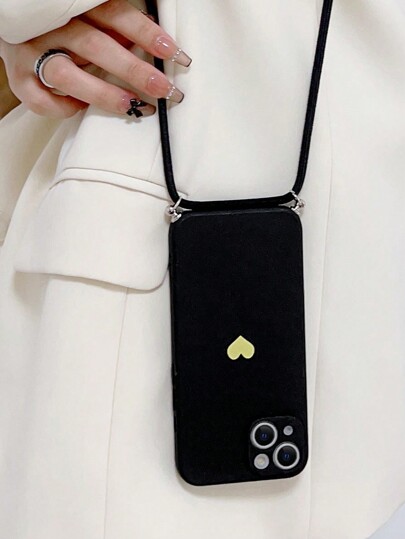 Funda de teléfono con patrón de corazón de manzana compatible con iPhone 15/15Plus/15Pro/15Promax con cordón