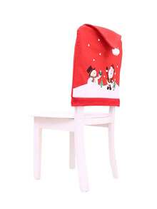 1pc Red Santa Claus & Snowman Printed Chair Cover, Christmas Table & Chair Decoration Gift, Christmas Party Decor - Red - View 4