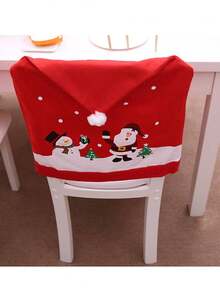 1pc Red Santa Claus & Snowman Printed Chair Cover, Christmas Table & Chair Decoration Gift, Christmas Party Decor - Red - View 2