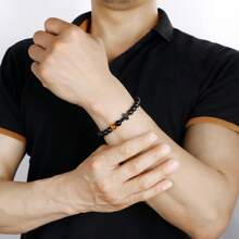 1-2入組男士基督教禮物男士十字手鍊送給爸爸兒子孫子丈夫教父叔叔侄子兄弟禮物勵志虎眼珠彈性治療手鍊生日畢業聖誕節週年紀念友誼禮物 - 黑色 - 查看 10