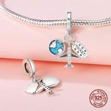 1 件 925 純銀時尚旅行主題飛機和地球儀 3 件式吊墜,非常適合項鍊或手鍊 Diy 珠寶製作 - 杏色 - 查看 4