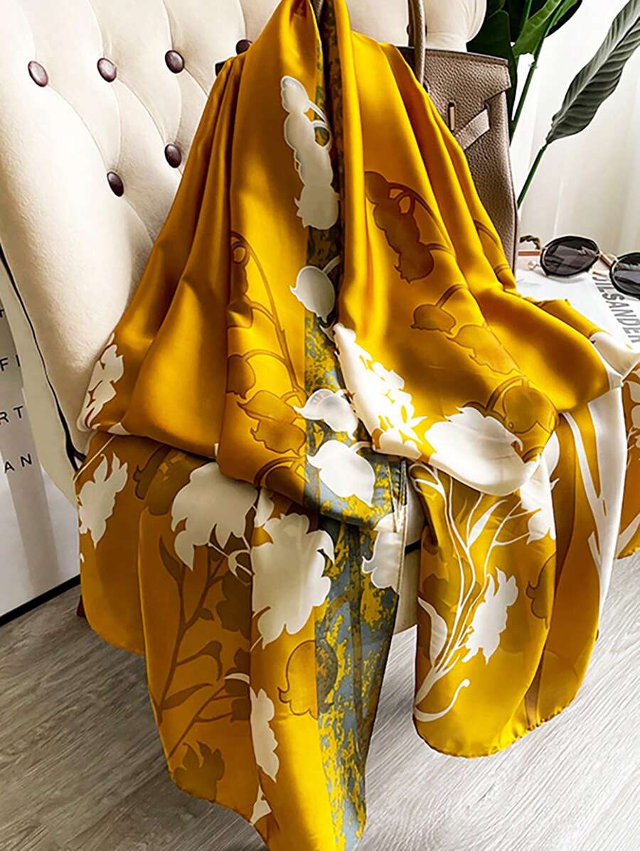 1pc Women Fashion Long Smooth Scarf - Gold - View 1