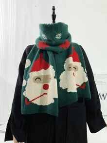 Fengshang Jewlery Co.,Ltd 1pc Green Christmas Santa Claus Pattern Scarf - Green - View 1