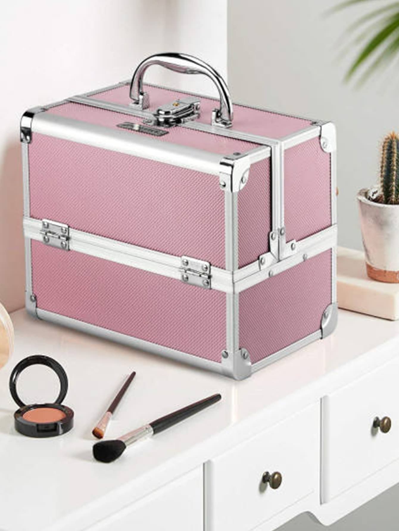Portable Aluminum Toiletry Bag: Professional Makeup Case, Nail Polish Organizer Case With Wheels, Makeup Case, Makeup Bag - Ideal For Travel And Events, Robust And Modern Design - Pink - View 1