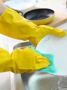 A Pair Of Household Gloves For Women, Kitchen Cleaning, Dishwashing, Laundry, Reusable Rubber Latex Material, Waterproof, Durable, And Anti-skid - Yellow - View 5