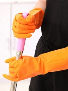 A Pair Of Household Gloves For Women, Kitchen Cleaning, Dishwashing, Laundry, Reusable Rubber Latex Material, Waterproof, Durable, And Anti-skid - Yellow - View 3